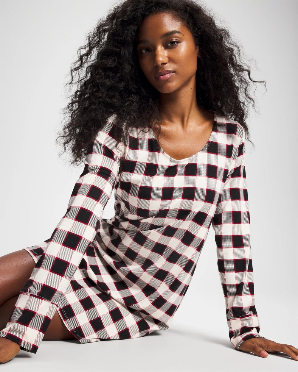 DREAMSCAPE PLAID BLACK - Long-Sleeve Sleepshirt | Soma
