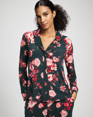 COTTAGE FLORAL GREEN - Cool Nights Long Sleeve Notch Collar with Piped Placket Pajama Top | Soma