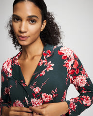 COTTAGE FLORAL GREEN - Cool Nights Long Sleeve Notch Collar with Piped Placket Pajama Top | Soma