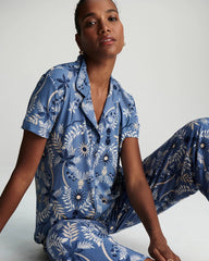 BOTANICAL TILE SUNDOWN - Short Sleeve Notch Collar Pajama Top | Soma