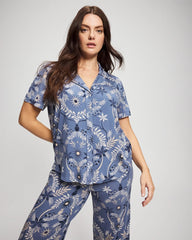BOTANICAL TILE SUNDOWN - Short Sleeve Notch Collar Pajama Top | Soma