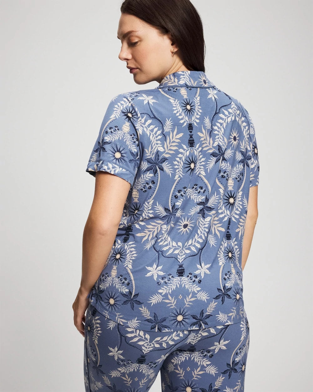 BOTANICAL TILE SUNDOWN - Short Sleeve Notch Collar Pajama Top | Soma