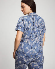 BOTANICAL TILE SUNDOWN - Short Sleeve Notch Collar Pajama Top | Soma