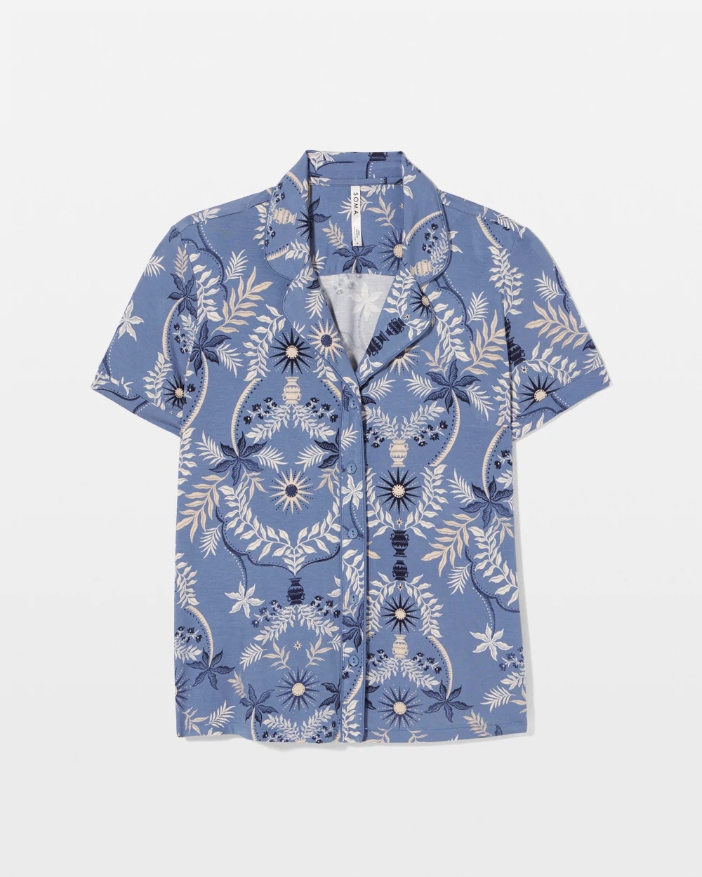 BOTANICAL TILE SUNDOWN - Short Sleeve Notch Collar Pajama Top | Soma