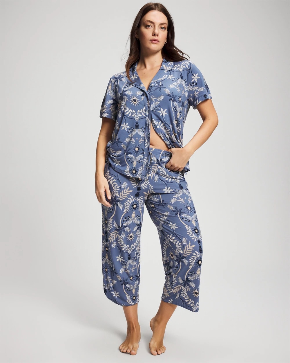 BOTANICAL TILE SUNDOWN - Piped Crop Pajama Pants | Soma