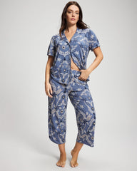 BOTANICAL TILE SUNDOWN - Piped Crop Pajama Pants | Soma