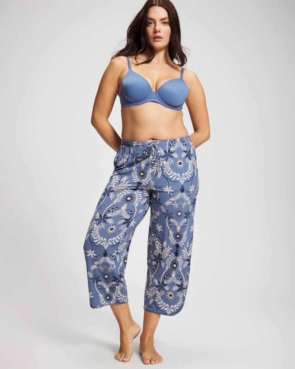 BOTANICAL TILE SUNDOWN - Piped Crop Pajama Pants | Soma
