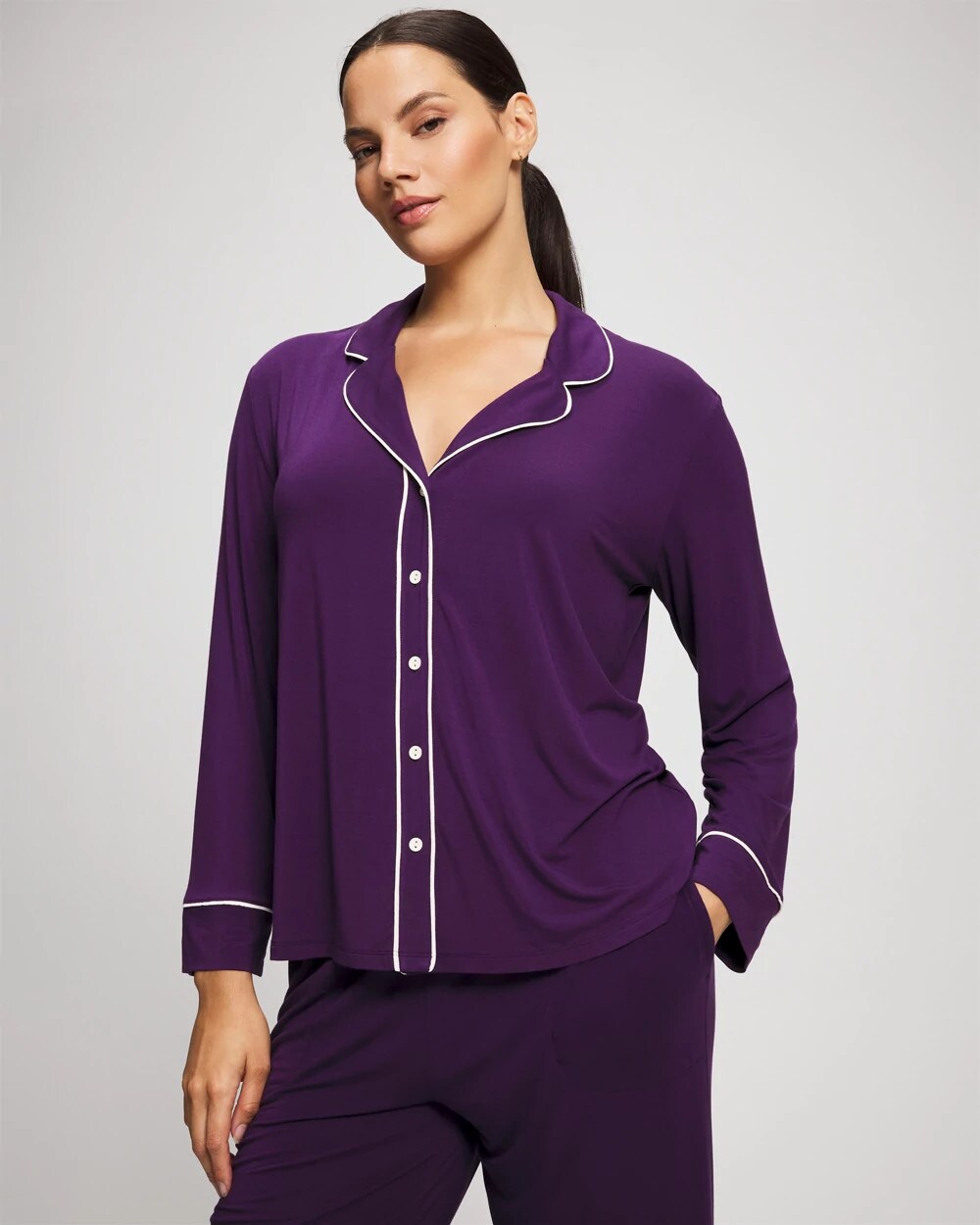 BLACKBERRY - Long Sleeve Notch Collar w/ Piped Placket Pajama Top | Soma