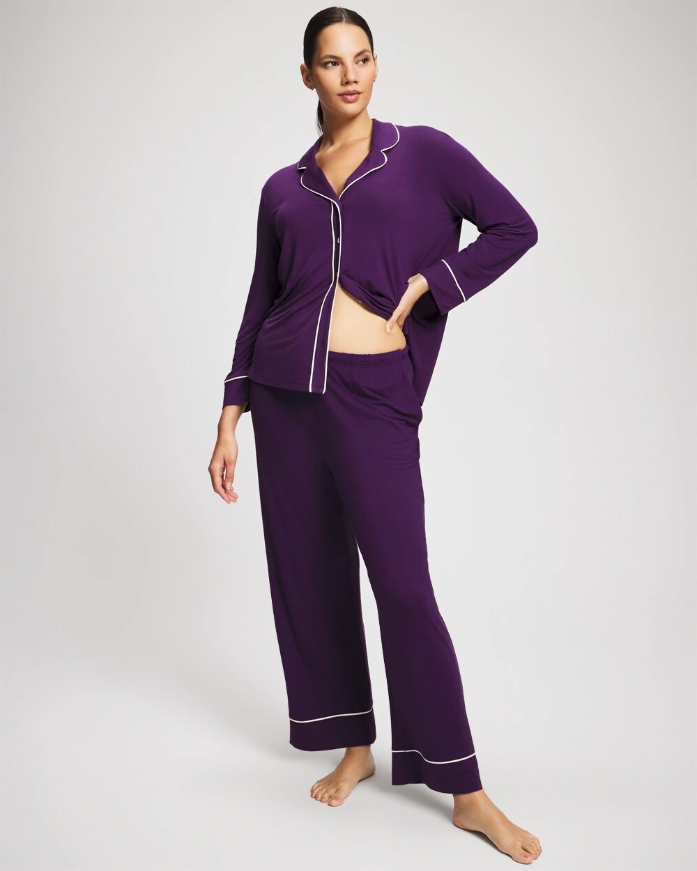 BLACKBERRY - Long Sleeve Notch Collar w/ Piped Placket Pajama Top | Soma