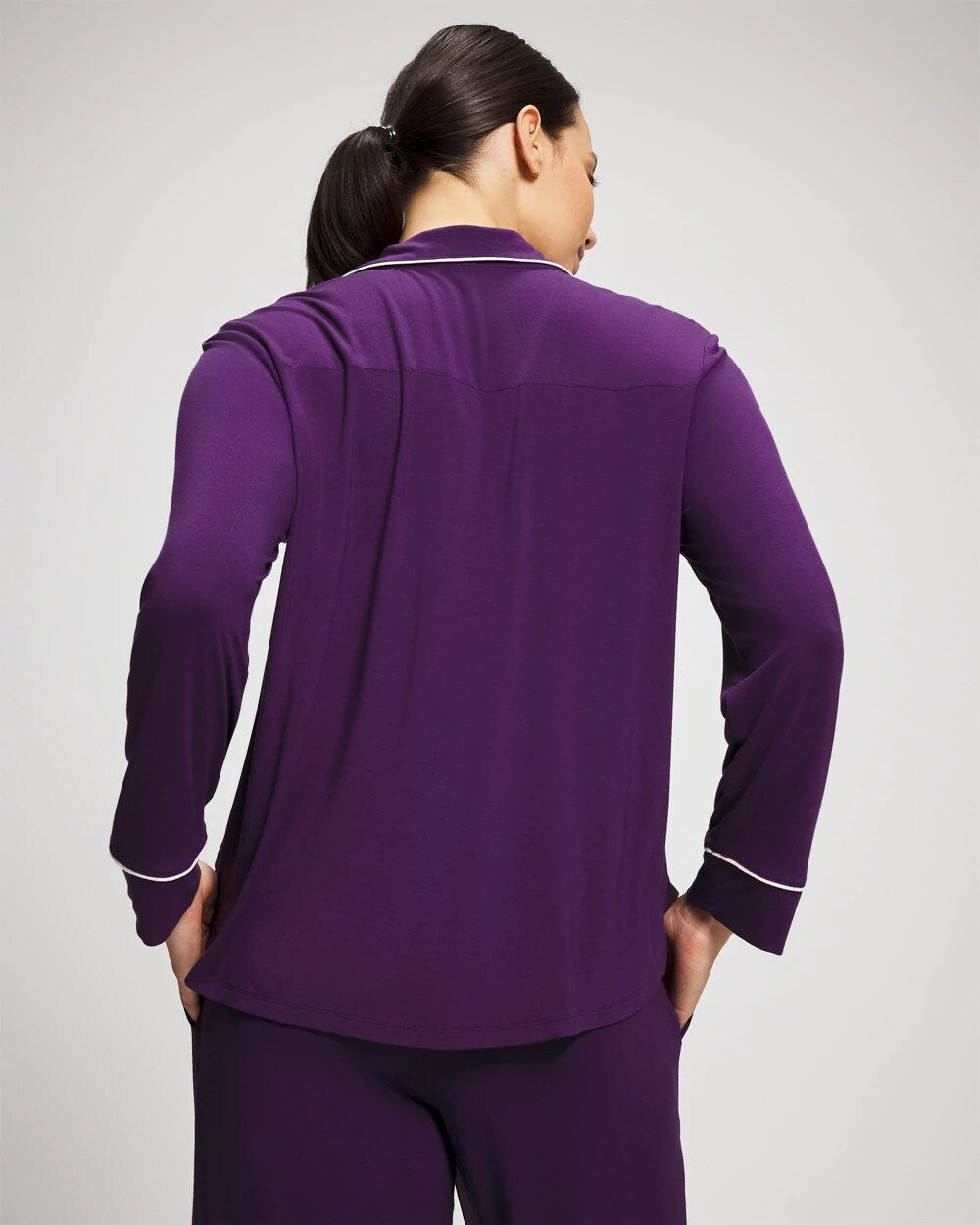 BLACKBERRY - Long Sleeve Notch Collar w/ Piped Placket Pajama Top | Soma