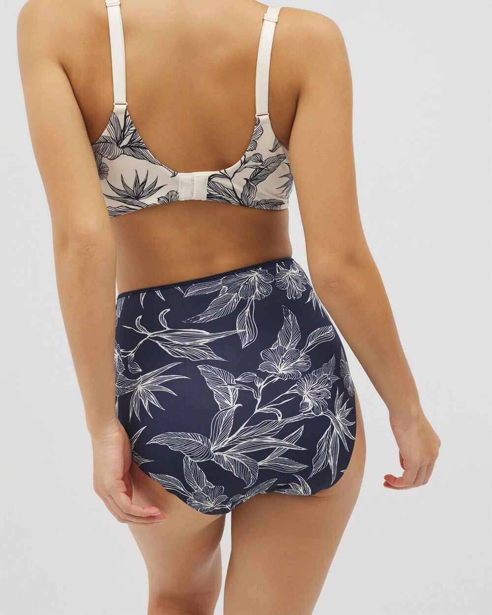 PLUMERIA BLOOMS NAVY CH - High-Waist Brief Panty | Soma
