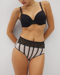 CABANA STRIPE BLACK - Vanishing Edge Microfiber Modern Brief Panty with Lace | Soma