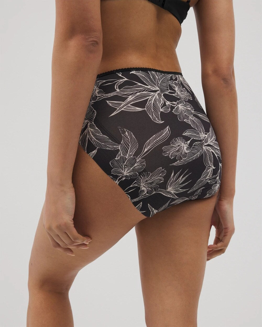 PLUMERIA BLOOMS BLK CH - Vanishing Edge Microfiber Modern Brief Panty with Lace | Soma