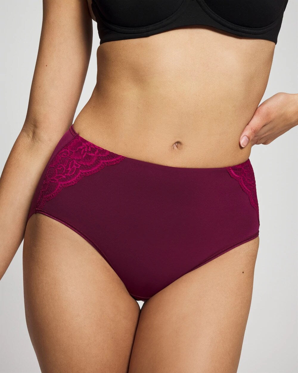 POMEGRANATE WINE - Tummy Modern Brief Panty with Lace | Soma