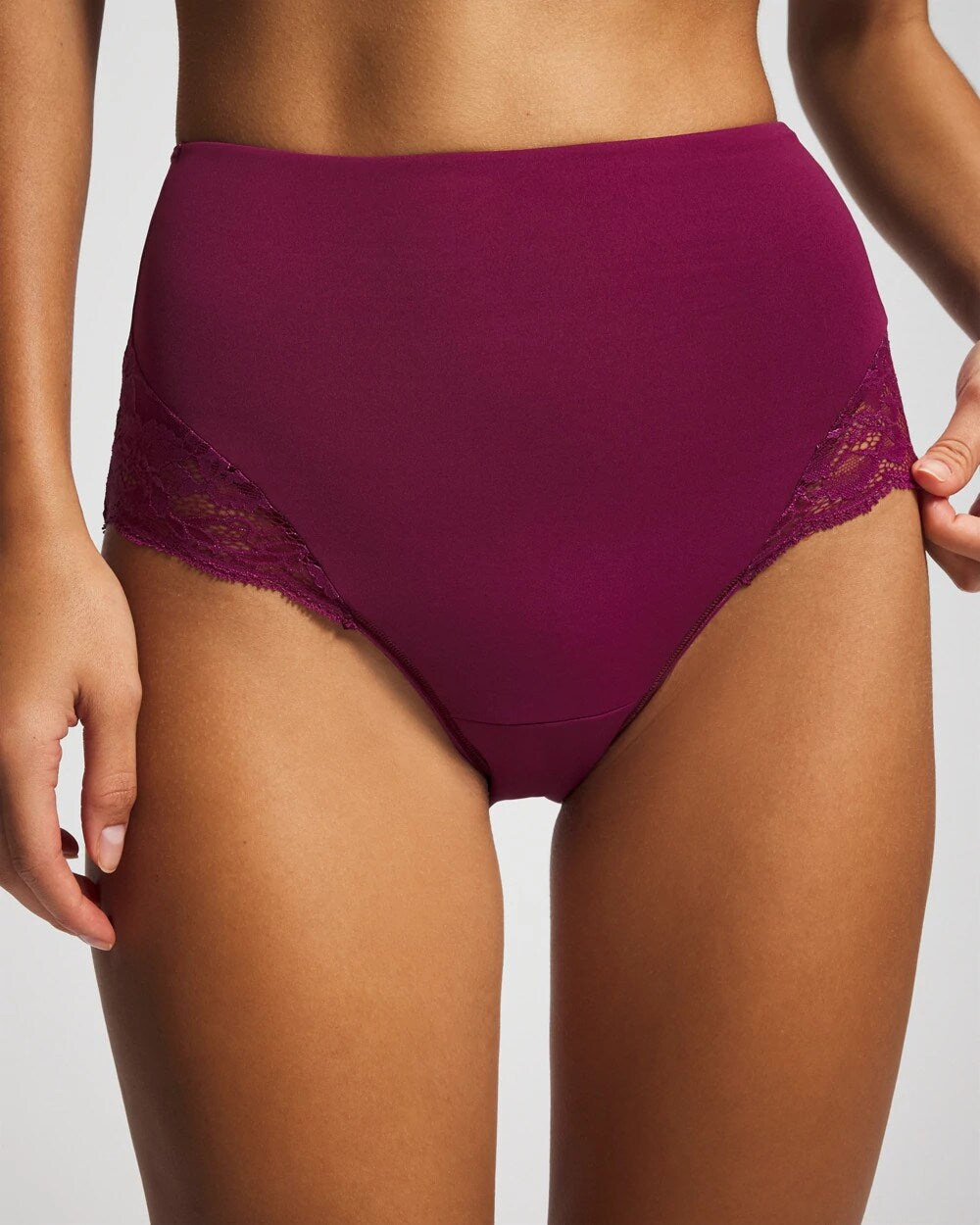 POMEGRANATE WINE - Tummy High-Waist Brief Panty with Lace | Soma