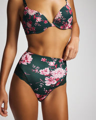 COTTAGE FLORAL MINI GREEN - Tummy High-Waist Brief Panty with Lace | Soma