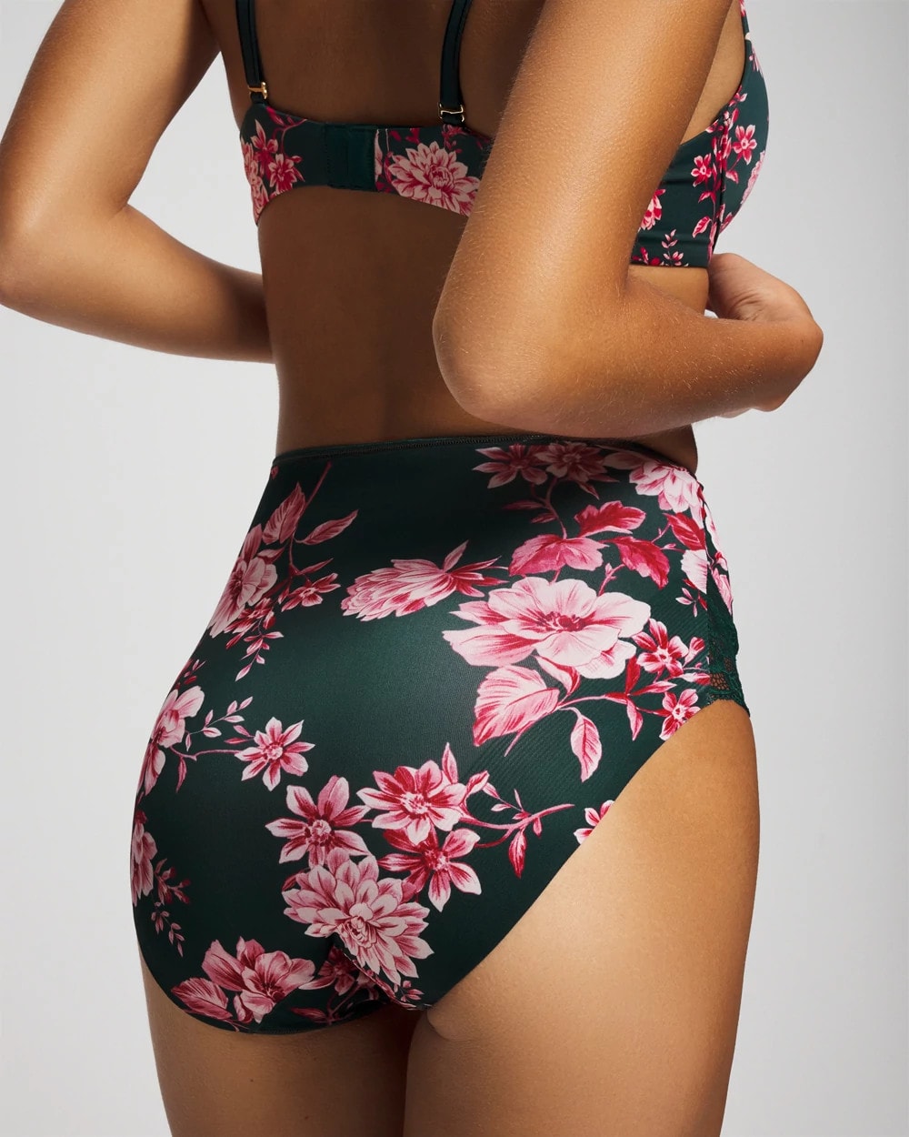 COTTAGE FLORAL MINI GREEN - Tummy High-Waist Brief Panty with Lace | Soma