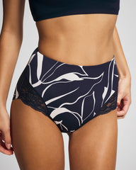 NOUVEAU FLORA MINI NAVY - Tummy High-Waist Brief Panty with Lace | Soma
