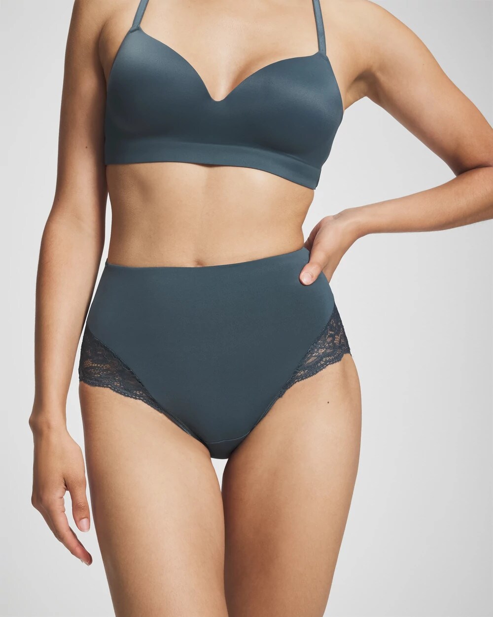 PETROL - Tummy High-Waist Brief Panty with Lace | Soma