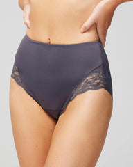 GRAY INK - Tummy High-Waist Brief Panty with Lace | Soma