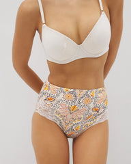 VINE PAISLEY CHAMPAGNE M - Tummy High-Waist Brief Panty with Lace | Soma