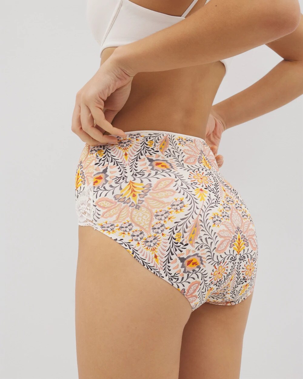 VINE PAISLEY CHAMPAGNE M - Tummy High-Waist Brief Panty with Lace | Soma