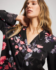 FLORAL DREAMS GRAND BLACK - Long Sleeve Notch Collar Pajama Top | Soma