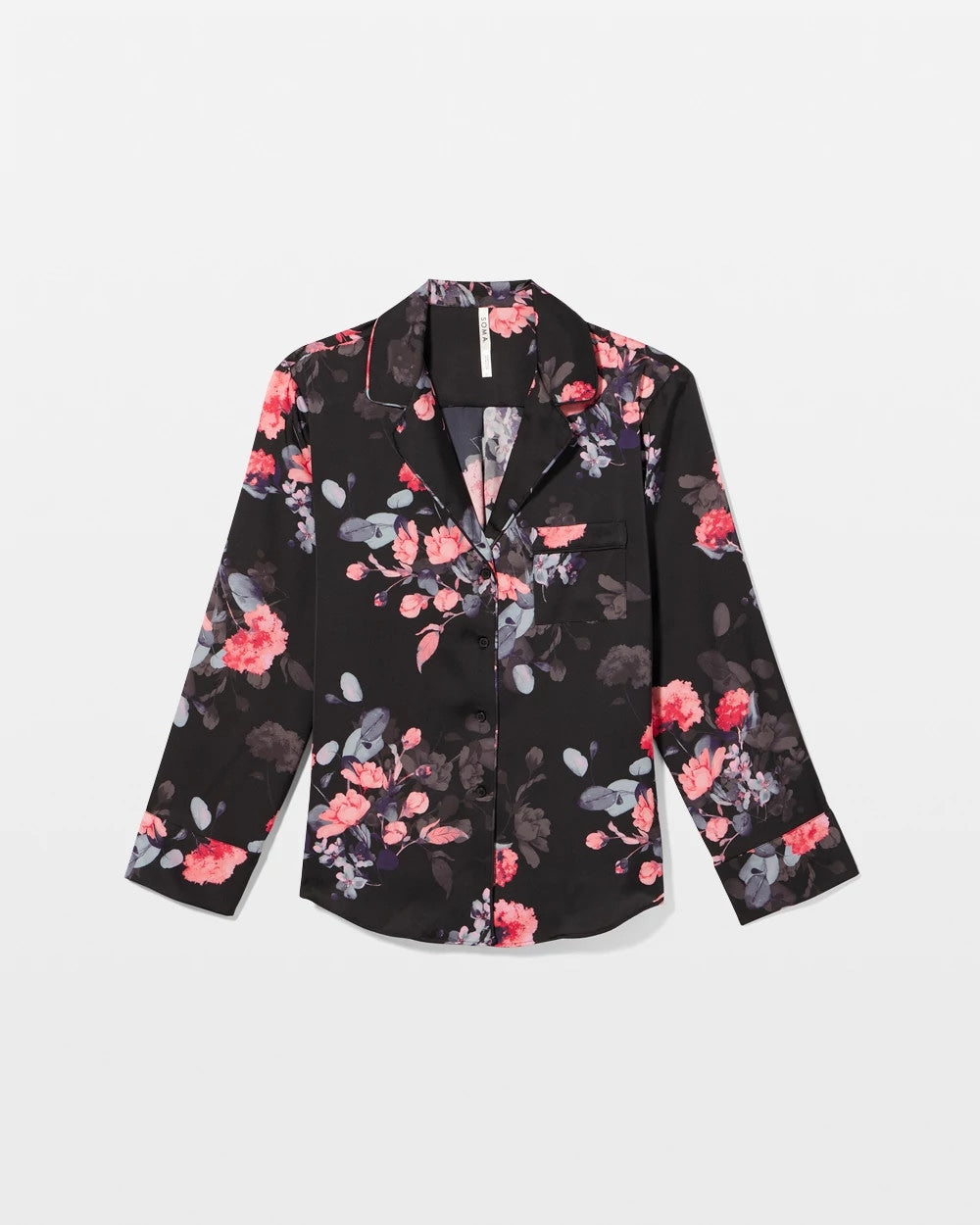 FLORAL DREAMS GRAND BLACK - Long Sleeve Notch Collar Pajama Top | Soma