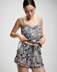 REGAL PAISLEY BLACK - Relaxed Piped Pajama Short | Soma