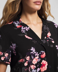 FLORAL DREAMS BLACK - Short Sleeve Notch Collar Pajama Top | Soma