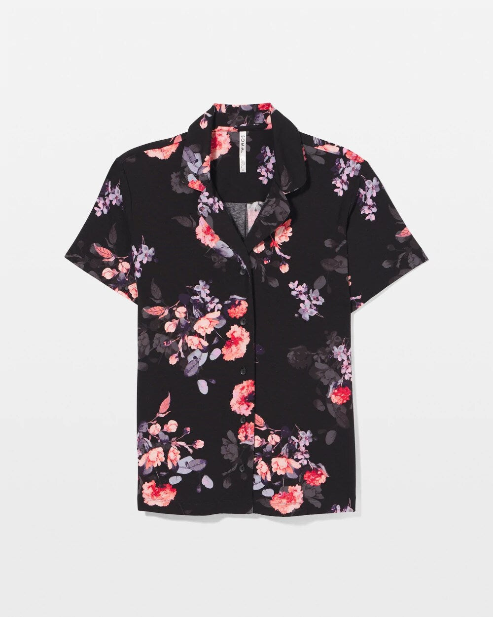 FLORAL DREAMS BLACK - Short Sleeve Notch Collar Pajama Top | Soma