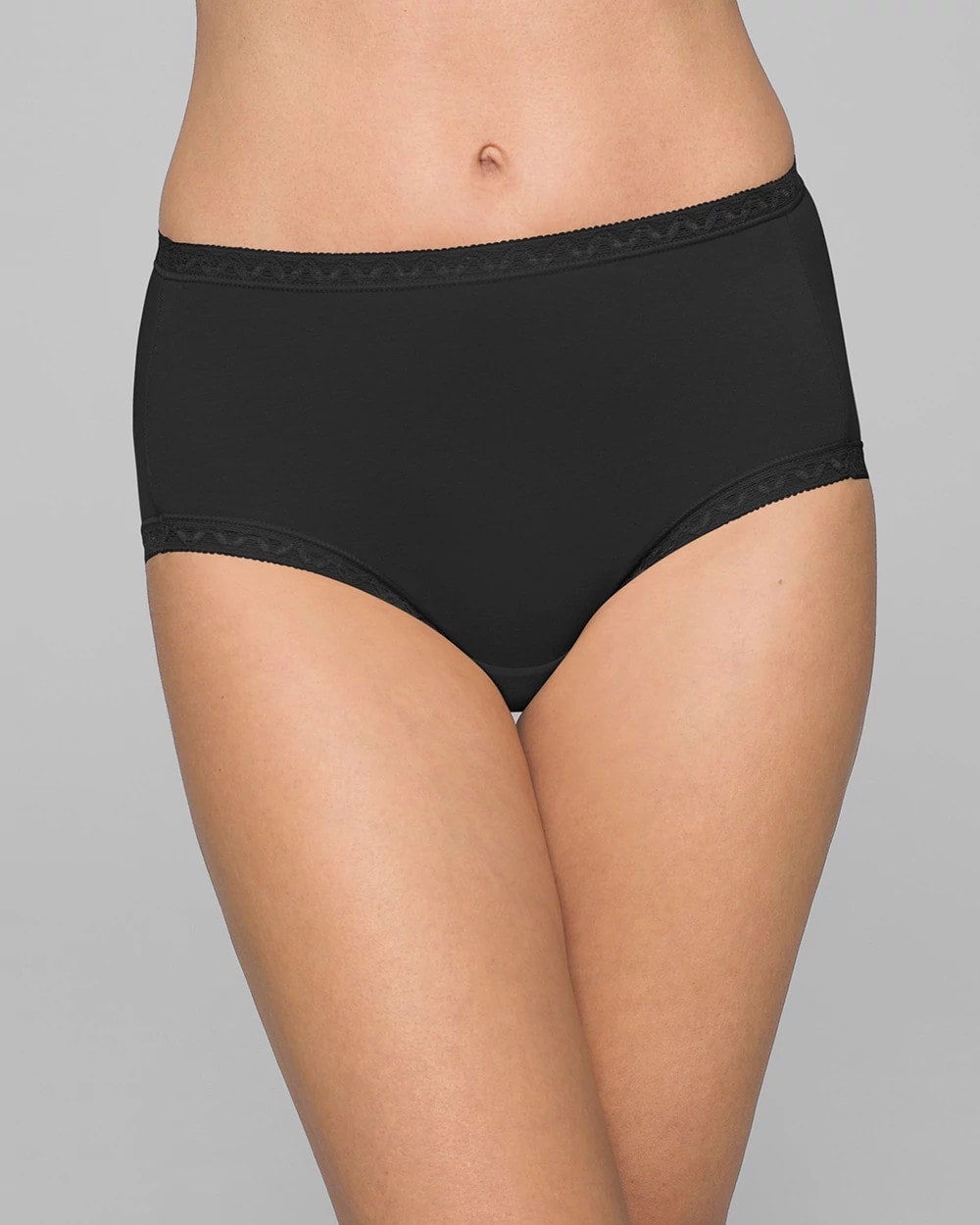 BLACK - Cotton Brief Panty with Lace Trim | Soma