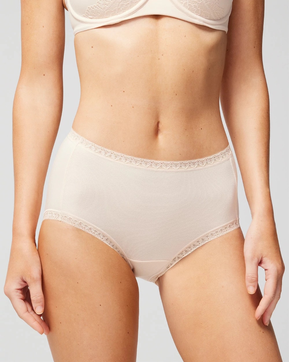 PALE SAND - Cotton Brief Panty with Lace Trim | Soma