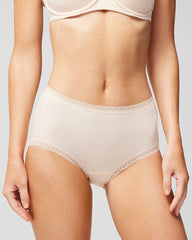 PALE SAND - Cotton Brief Panty with Lace Trim | Soma