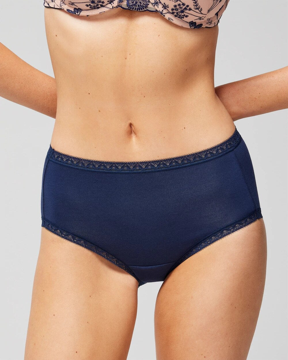 NIGHTFALL NAVY - Cotton Brief Panty with Lace Trim | Soma