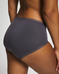 GRAY INK - Cotton Brief Panty with Lace Trim | Soma