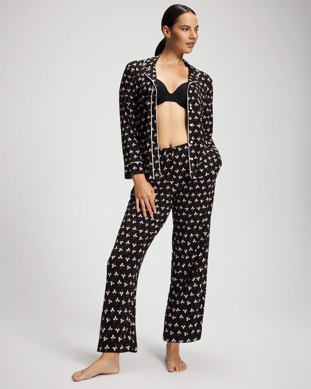 PEACEFUL PETALS BLACK - Ankle Pajama Pant | Soma