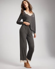 CHARCOAL HEATHER W/ SHINE - Lace Trim Pajama Pant | Soma