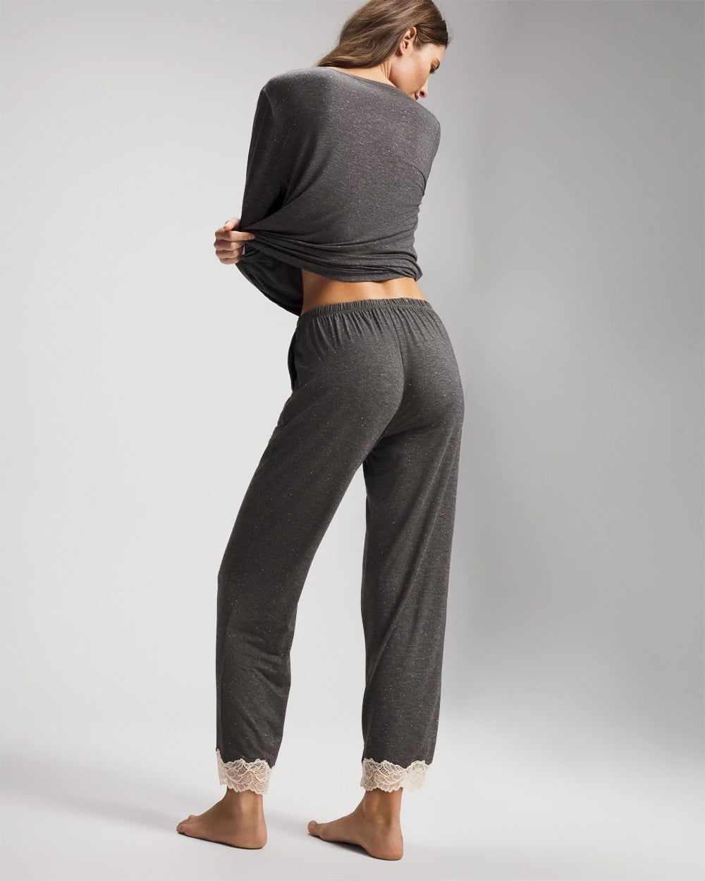 CHARCOAL HEATHER W/ SHINE - Lace Trim Pajama Pant | Soma