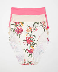 CAMELLIA ROSE MULTIPACK - Tummy High-Waist Brief Panty with Lace 3 Pack | Soma