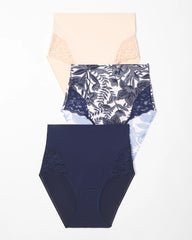 NIGHTFALL NAVY MULTIPACK - Tummy High-Waist Brief Panty with Lace 3 Pack | Soma