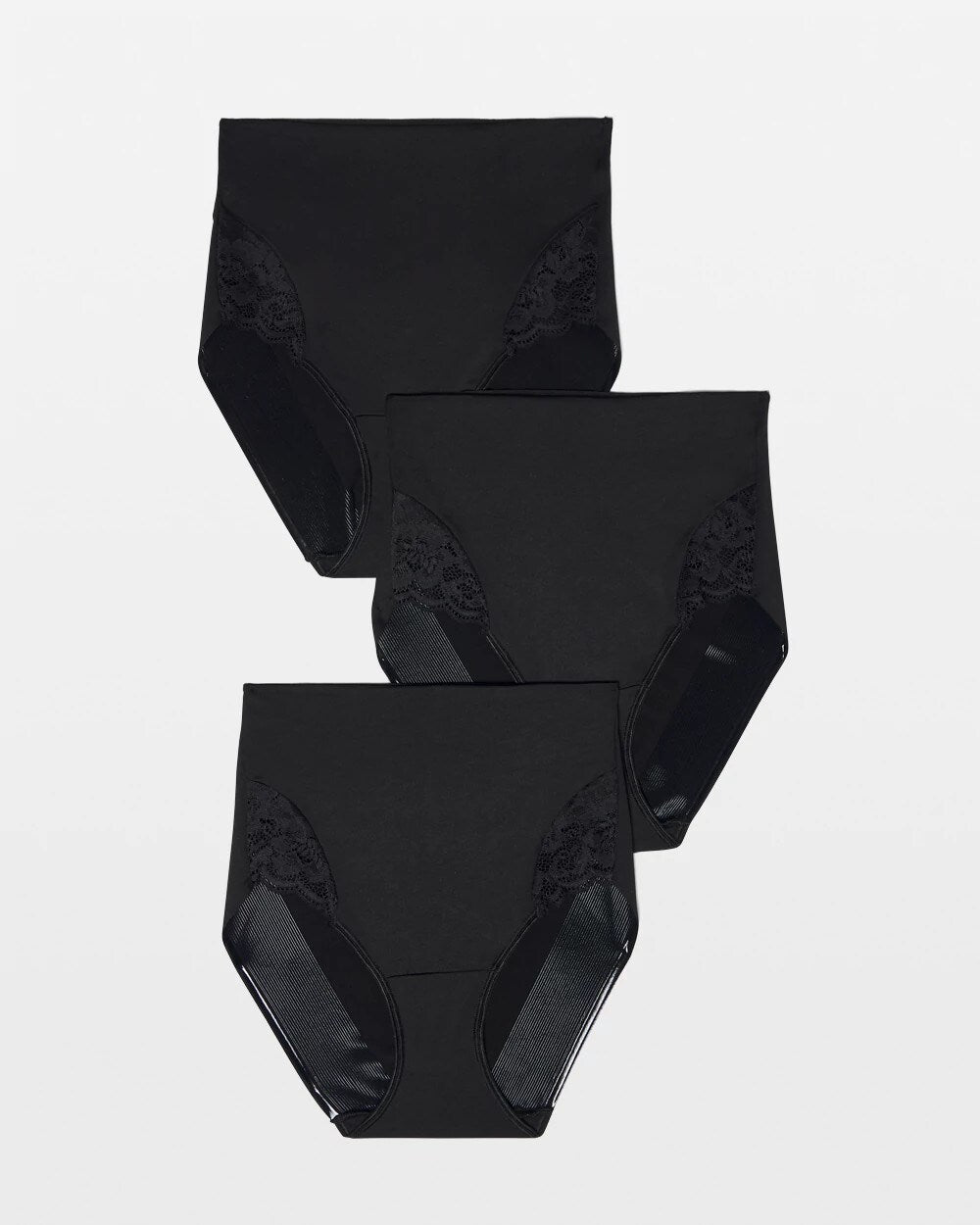 BLACK MULTI PACK - Tummy High-Waist Brief Panty with Lace 3 Pack | Soma