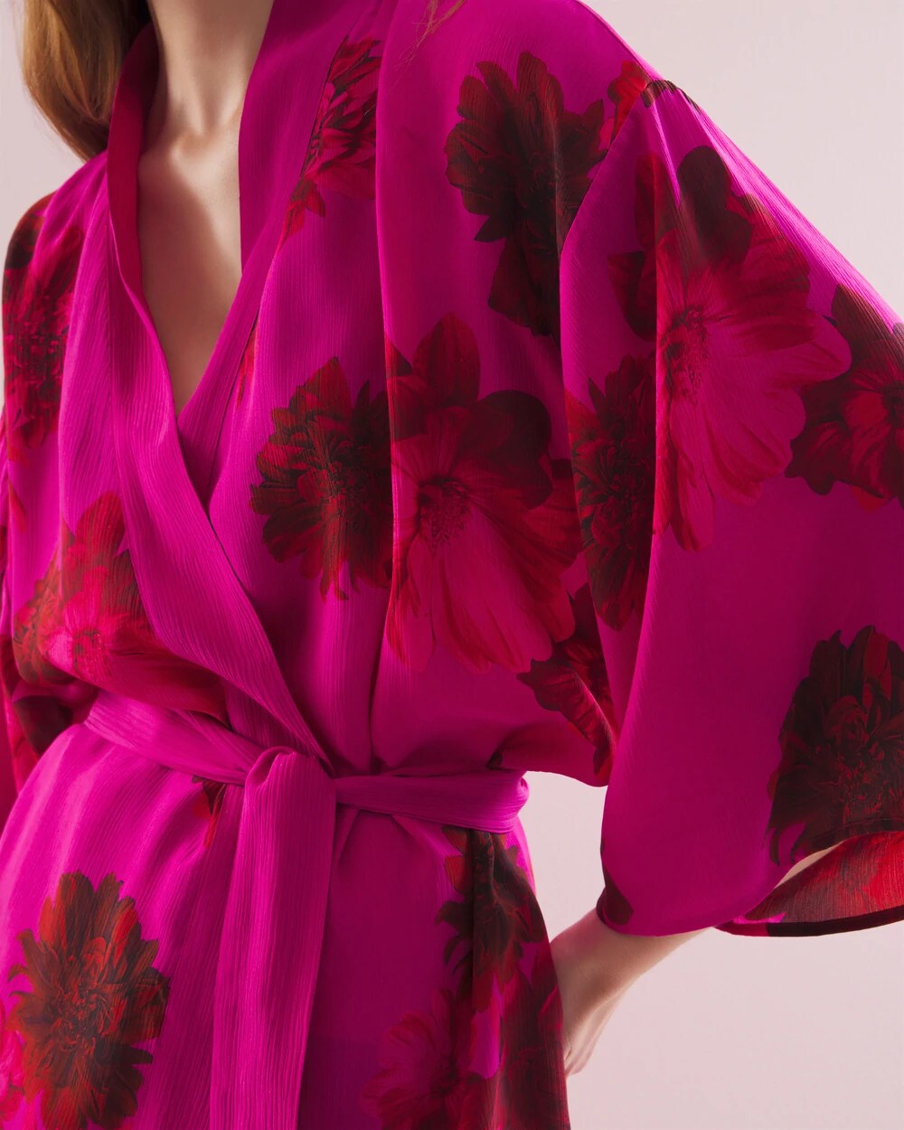 VA VA BLOOMS PINK - Silk Chiffon Short Robe | Soma