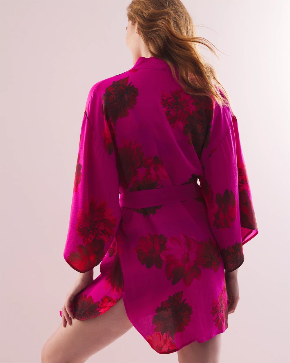 VA VA BLOOMS PINK - Silk Chiffon Short Robe | Soma