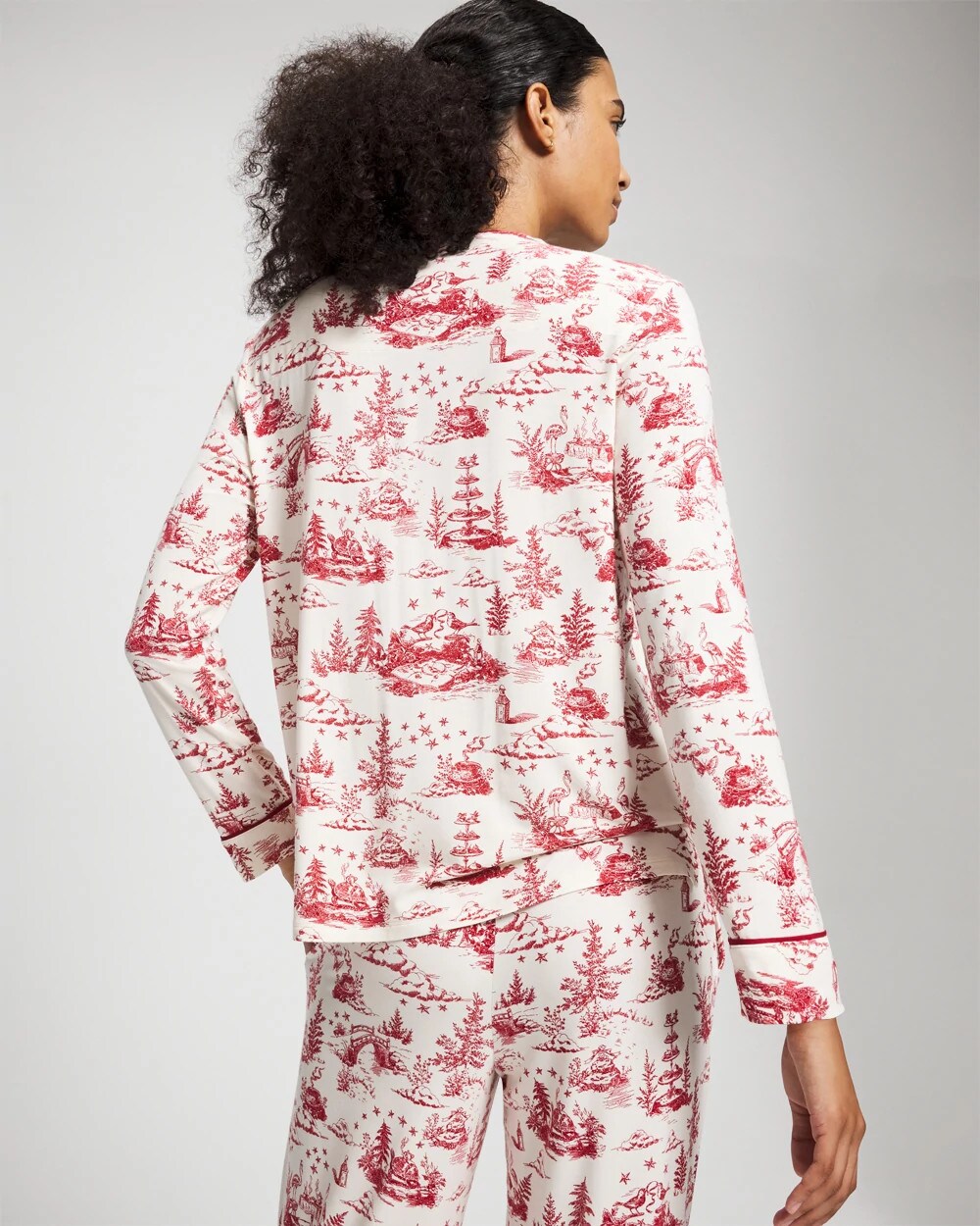 ENCHANTED TOILE CHAMPAGNE - Piped Long-Sleeve Notch Pajama Top | Soma