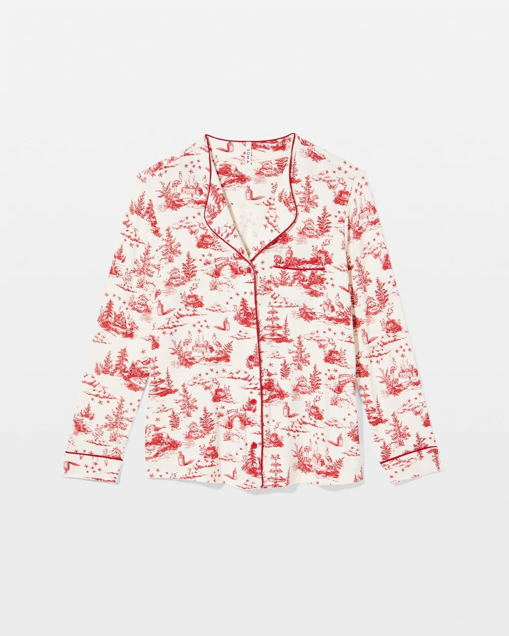ENCHANTED TOILE CHAMPAGNE - Piped Long-Sleeve Notch Pajama Top | Soma