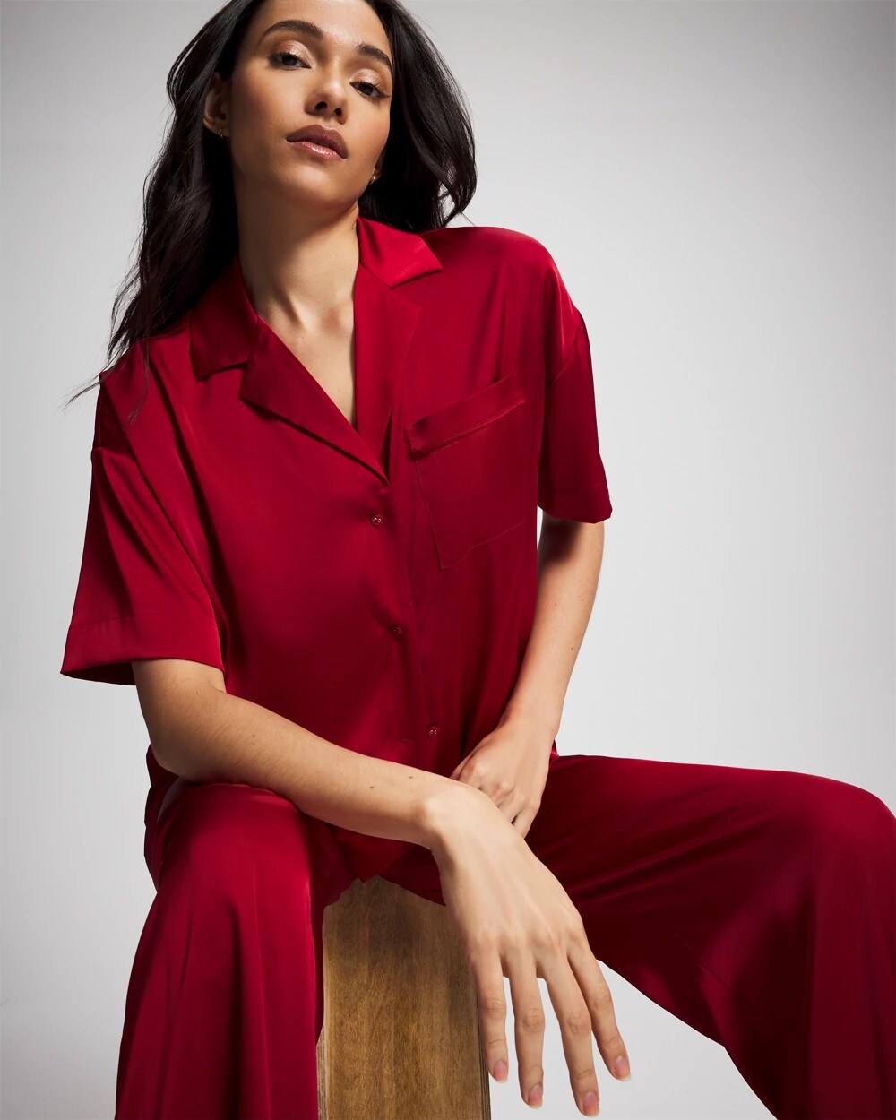 PAINT THE TOWN RED - Short Sleeve Notch Collar Pajama Top | Soma