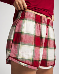 WINTER PLAID RED - Velvet Piped Boxer Pajama Short | Soma