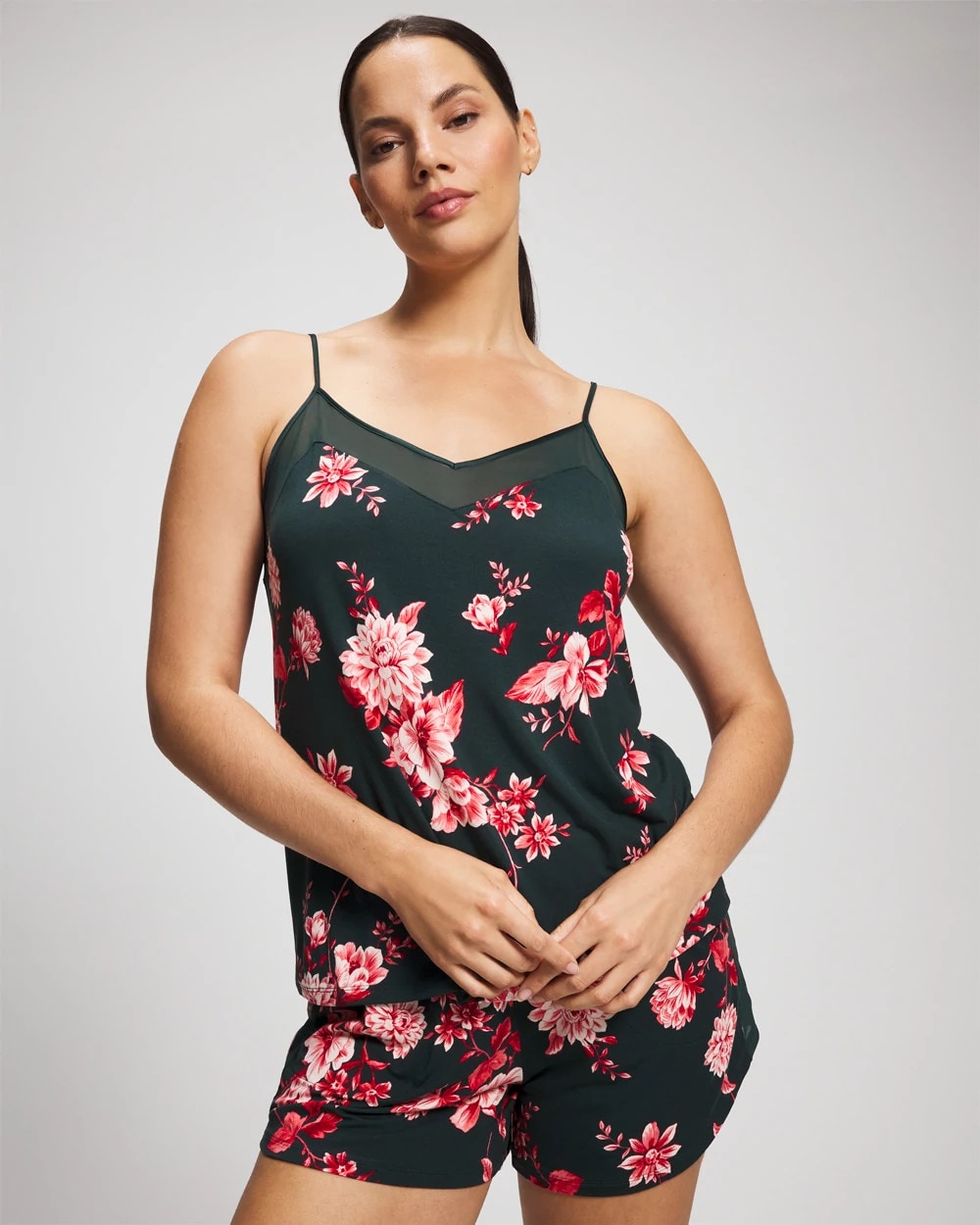 COTTAGE FLORAL GREEN - Mesh Trim Pajama Cami | Soma