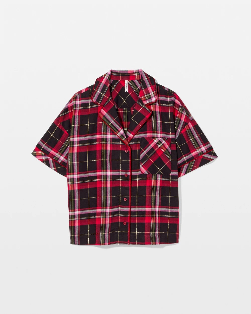 MAD FOR PLAID BLACK - Short Sleeve Notch Collar Pajama Top | Soma